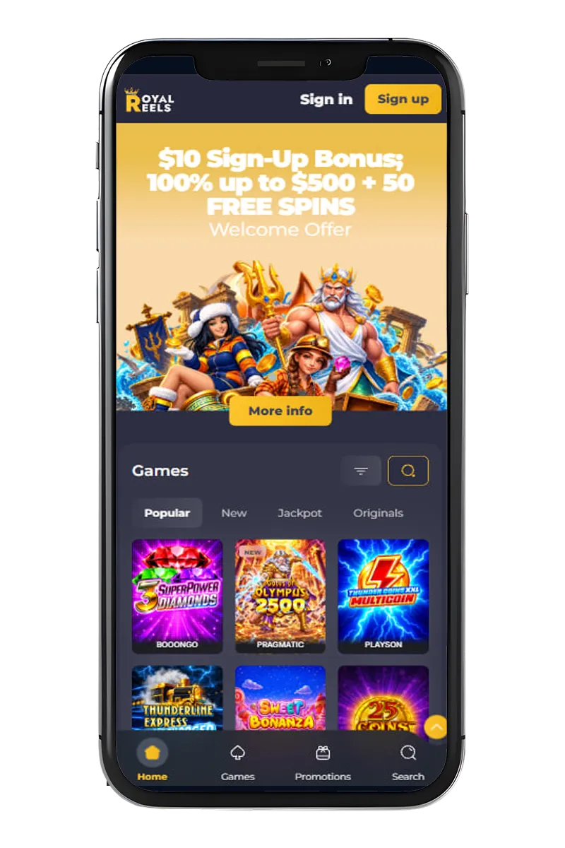 Screenshot of the casino's main page